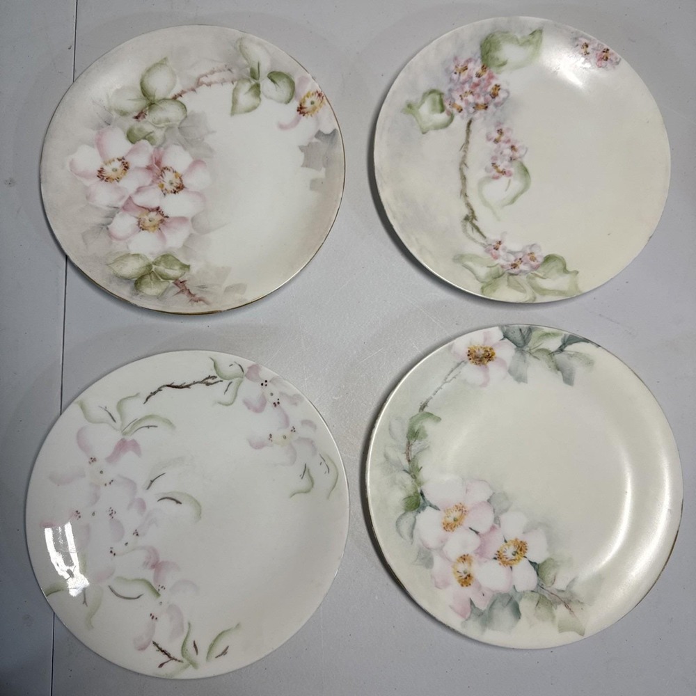 VTG‎ LIMOGES Plates France Hand Painted Floral Lot 4 Salad Snack Hors D'oeuvre